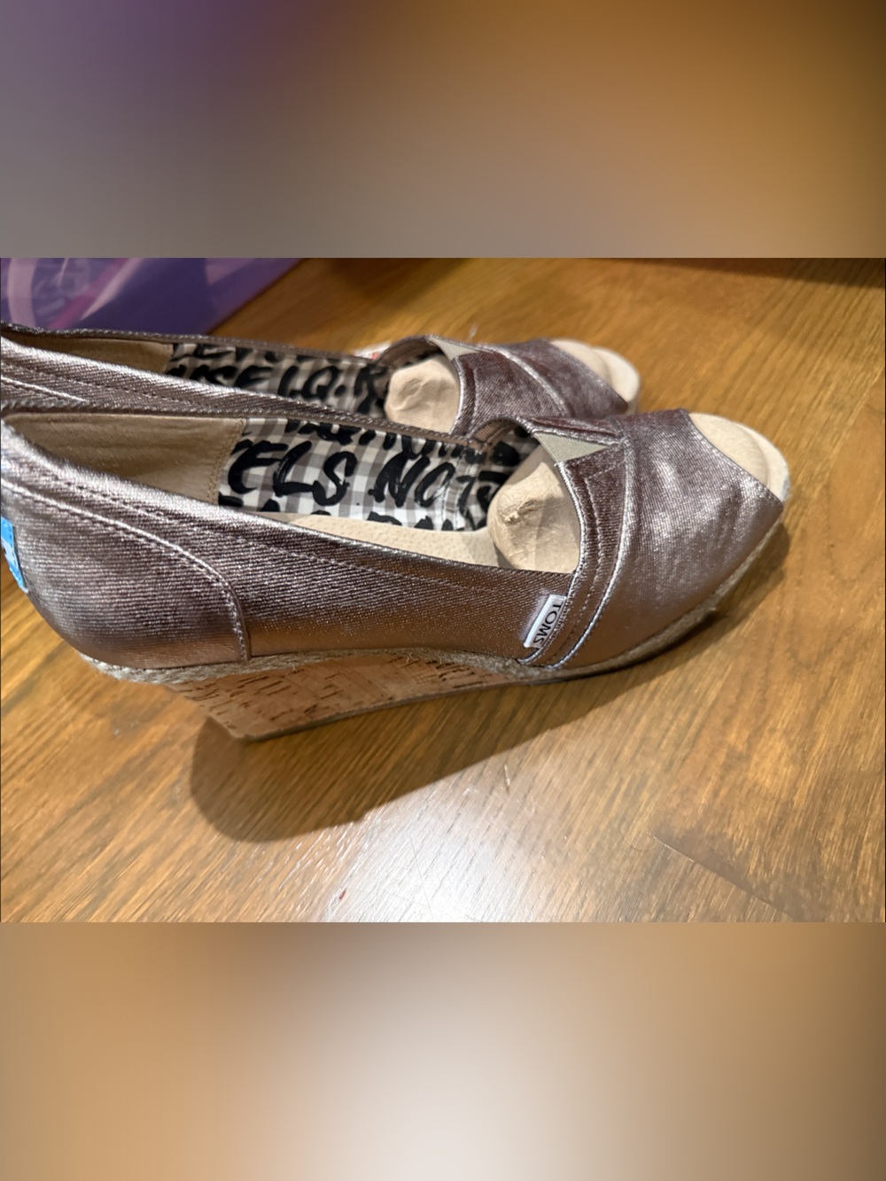 Toms Bennett Wedge in Pewter Twill with cork heel  NIB 11